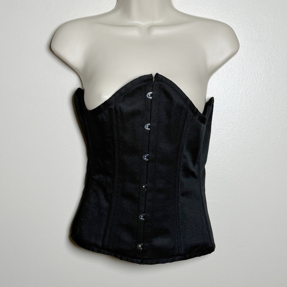 SHAPERX Women Cotton Corset Medium Black Lace Up Back Busk Front Waist Trainer